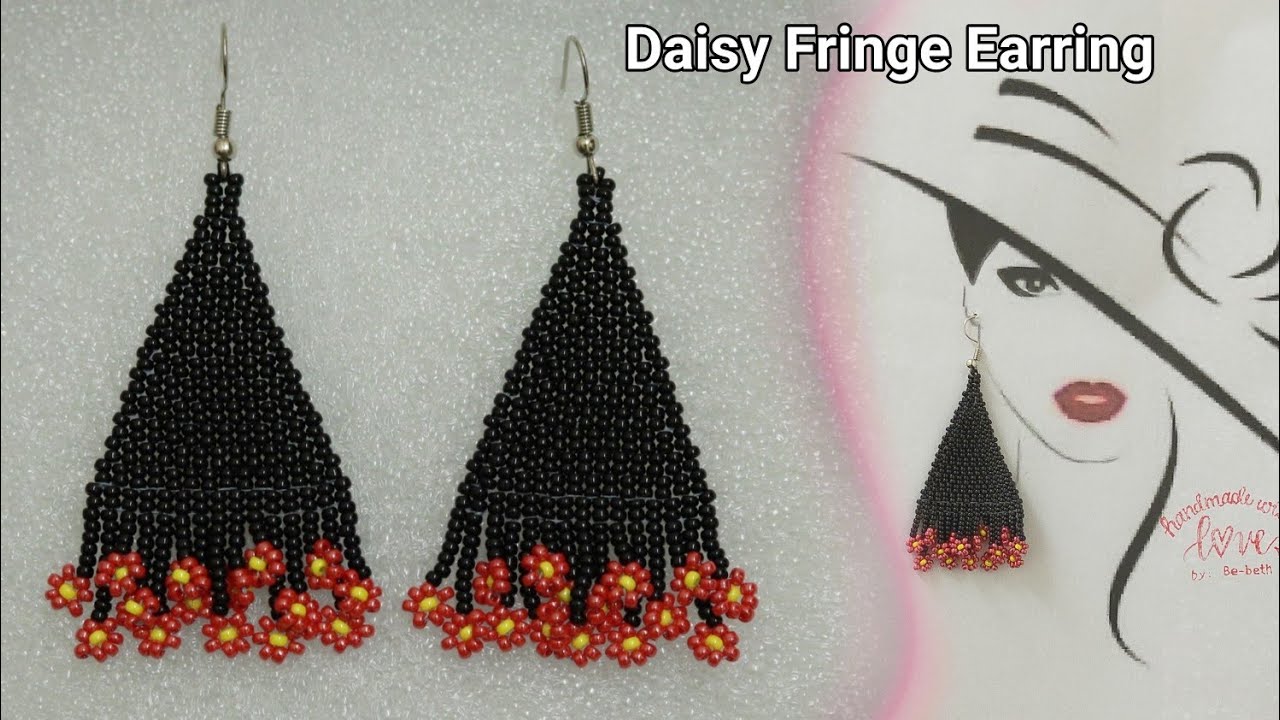 Diy Beaded Fringe Daisy Earring | Native American Style | How to make #diyearring #fringe #beaded