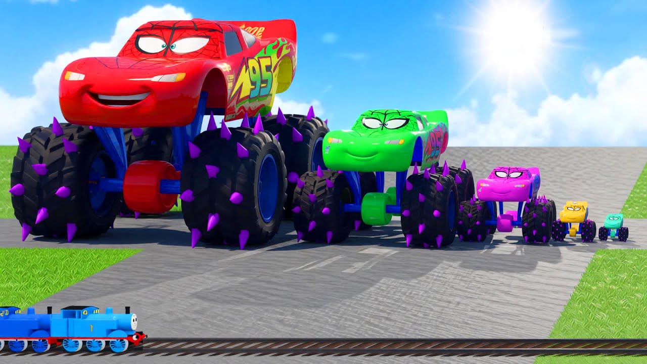 Big & Small: Colors Spider Lightning McQueen vs Thomas Train | BeamNG.drive Gameplay