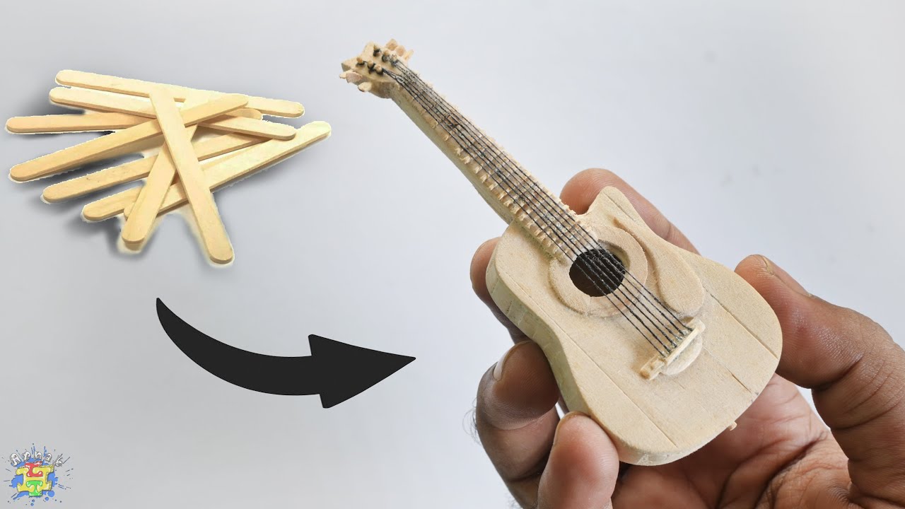 Popsicle Stick Miniature Guitar DIY | How To Make Small Guitar From Ice Cream Stick | Mini Guitar