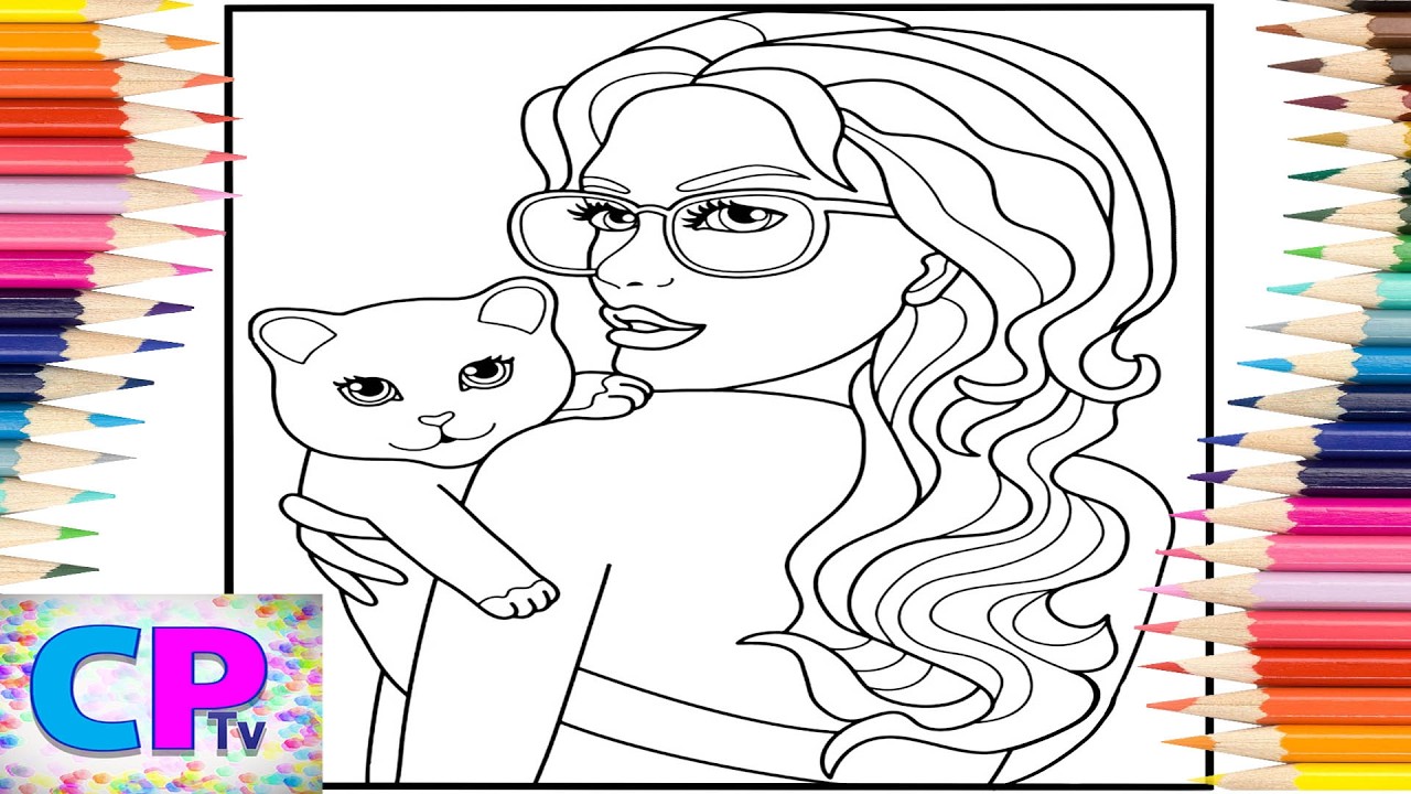 Girl Cuddling Her Cat/Domestic Animals in Coloring Pages/Creative Hobby/Art Therapy/Calm Colors