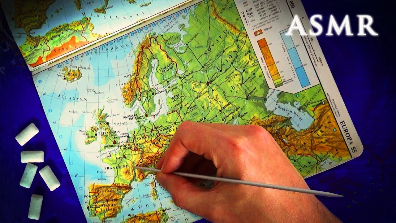 ASMR Map Tracing + Gum Chewing | European Routes 1968