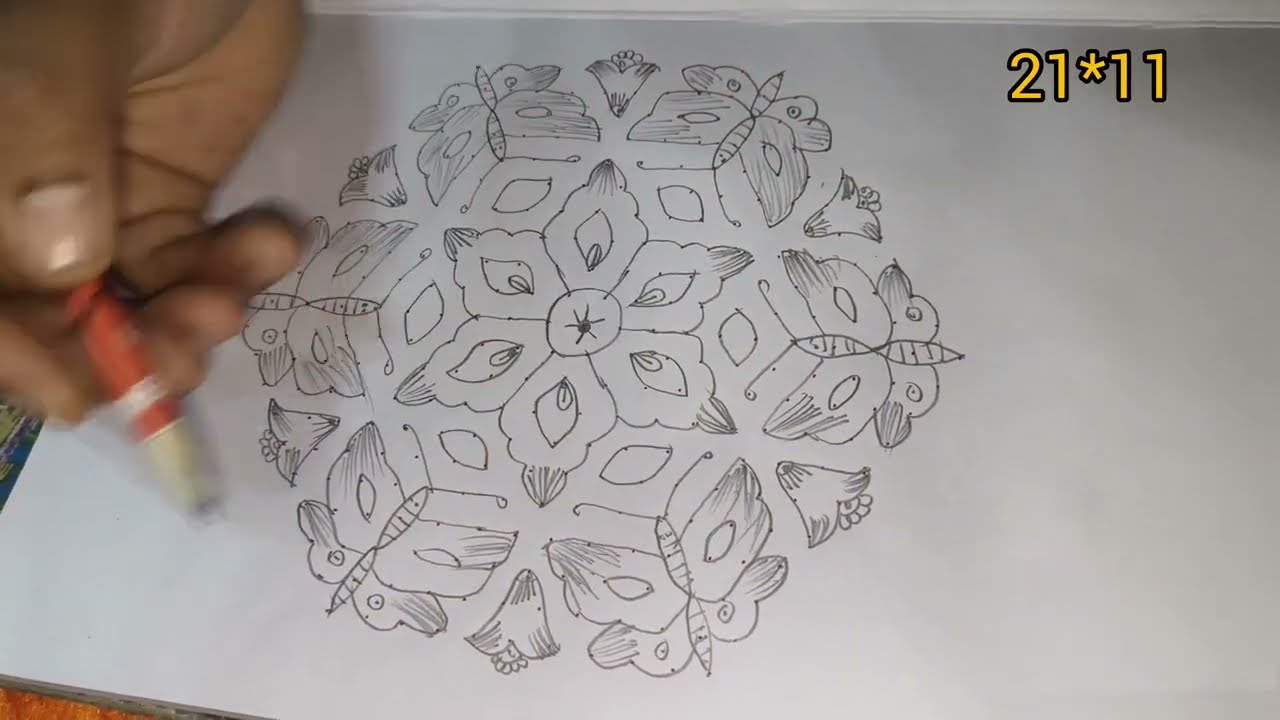 21*11 dots simple rangoli design # easy rangoli design #rangoli #indianart #yt #muggulu # 