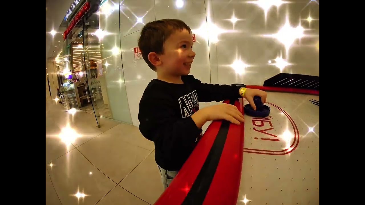 Air Hockey match between Kolya and Mom. Guess, who won ;)