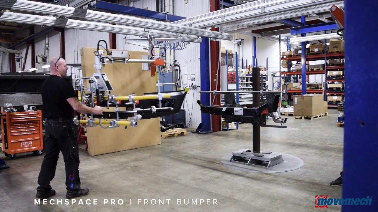 Automotive lift assist device for installation of FRONT BUMPER - Movomech manipulator Mechspace Pro™