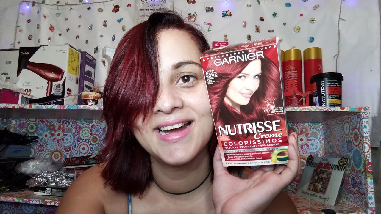 Testei coloração  Garnier 5562 Castanho Claro vermelho irisado e olha o resultado