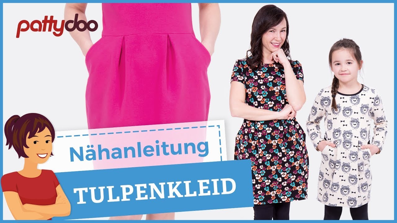 Sweatkleid mit Taschen und Kellerfalten-Tulpenrock n&auml;hen - Schnittmuster f&uuml;r Frauen und Kinder