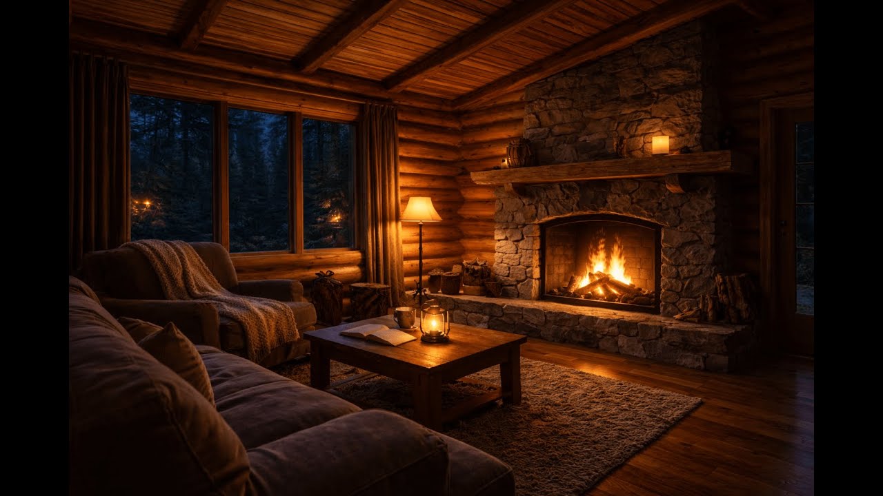 Quiet Cabin Night 🔥 Fireplace & Forest Ambience