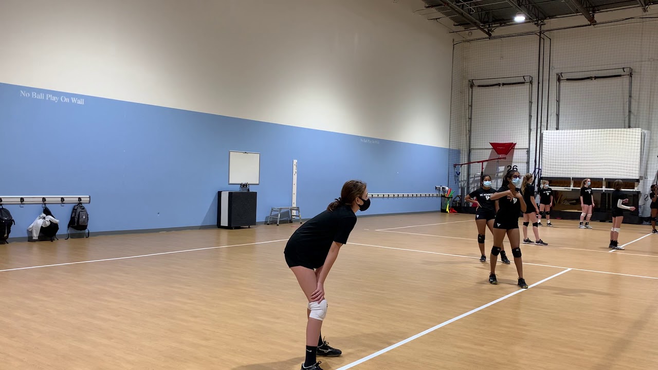 U13s volleyball warm-up pregame - pass and spike group 1