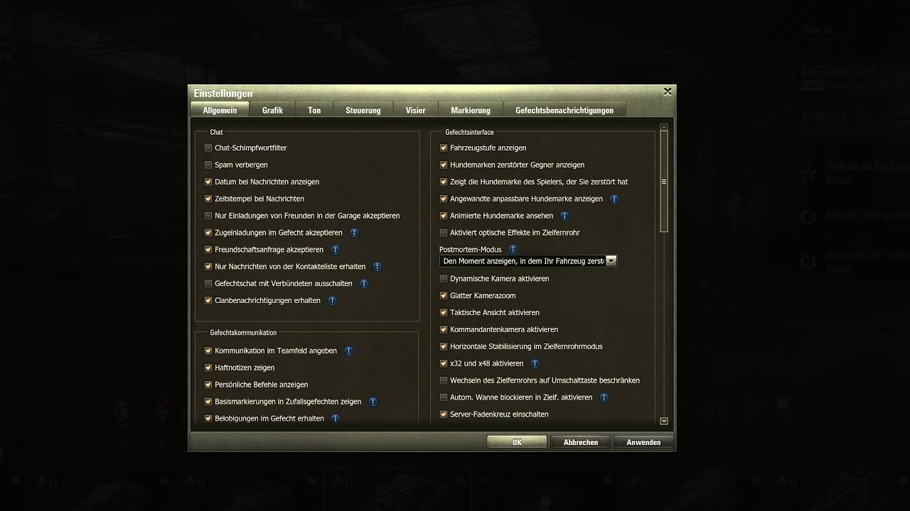 Beste Spieleinstellungen in World of Tanks nach der 2.0