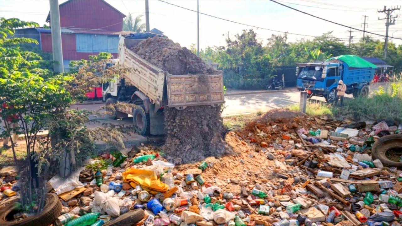 Wow Incredible Landfill site Formed! skill Bulldozer KOMATSU Pushing Soil & Truck 5Ton Dumping soil