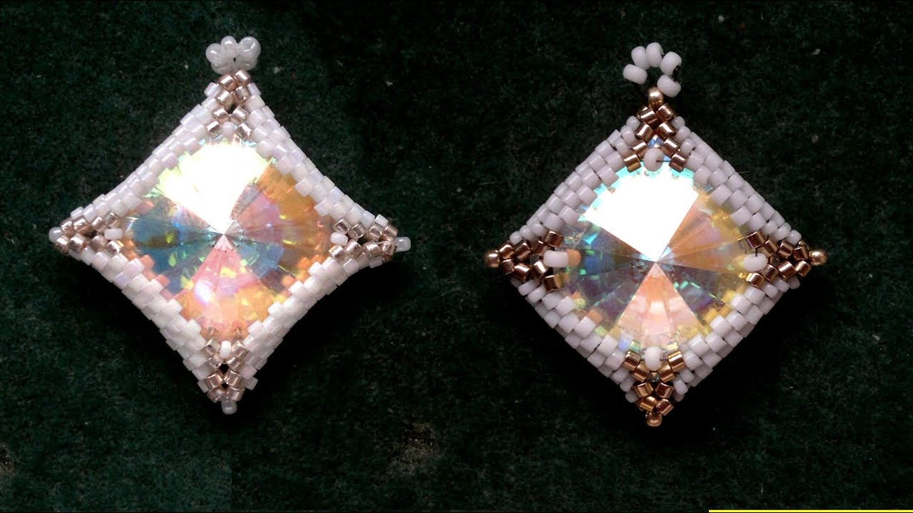 Beading4perfectionists : Bezel around a square 18mm rivoli pendant beading tutorial