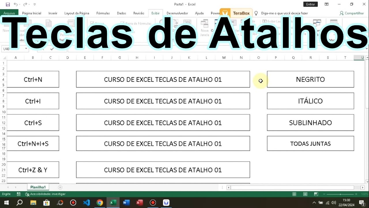 CURSO DE EXCEL Teclas de atalho Gerais