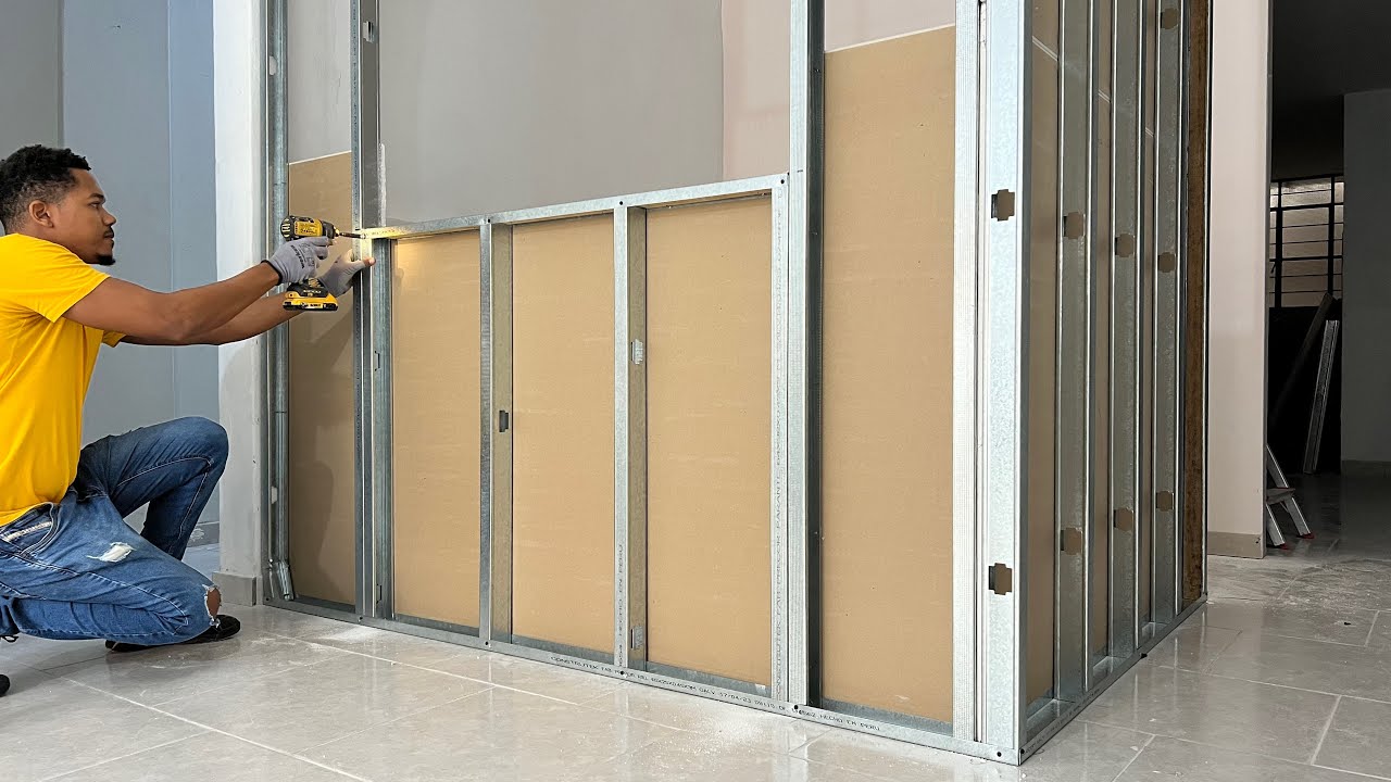 BRILLANTE FORMA DE HACER PARED EN FORMA DE L, CON PUERTA Y VENTANA