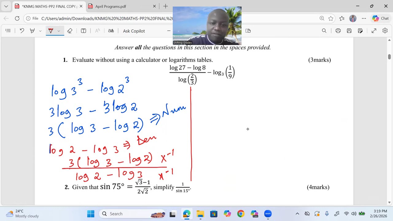 LOGARITHM BRAIN TEASER - FULL PAPER AT SHIFTING GRADES ONLINE SCHOOL