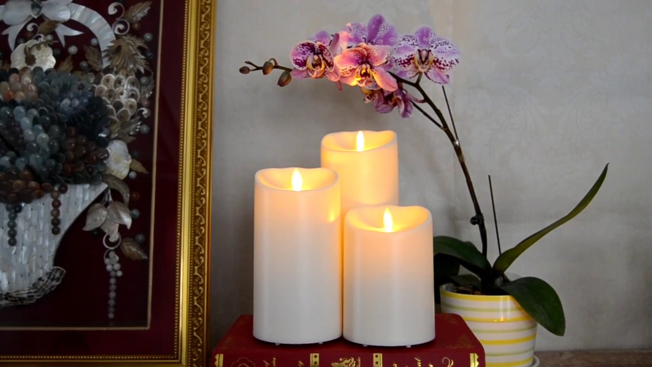 Set of 3 waterfroof led flameless moving wick pillar candles