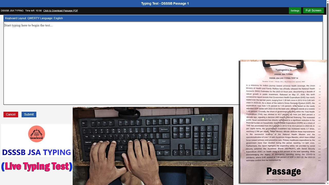 DSSSB JSA Live Typing Test on Typing Mitra online Website By Raushan Typing Master #typingmitra