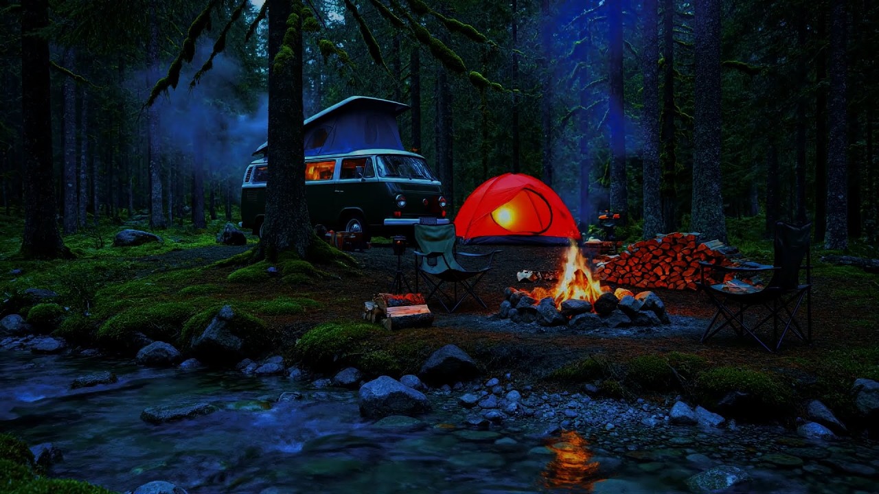 Sleep by a Cozy Campfire and Forest River | Gentle Stream Sounds for Deep Sleep