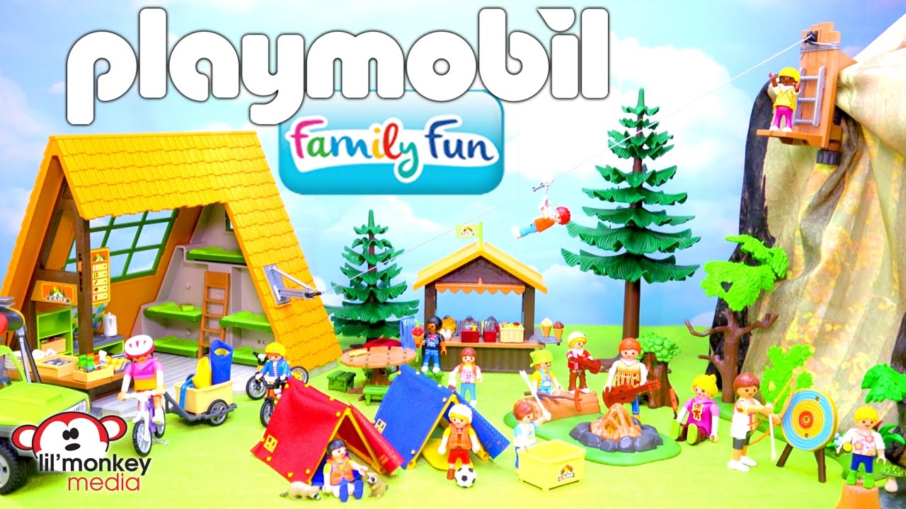Playmobil Family Fun!  Summer Camp, Zipline, Tents, Kayaks, Bikes and More!