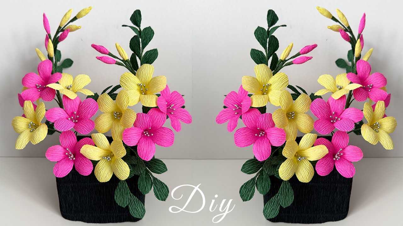Easy Ideas! How to Make Flowers basket Crepe Paper DIY Flower decoration Crafts