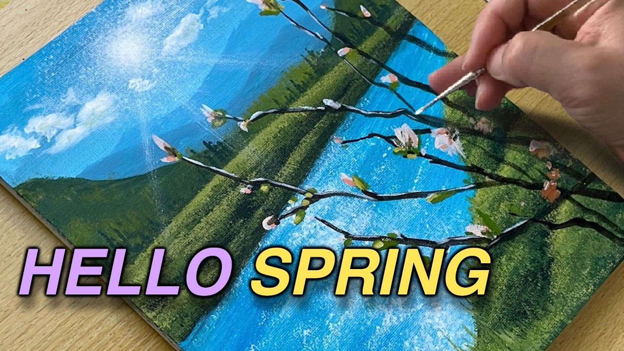 Relaxing Cherry Blossom Landscape Painting 🌸 Acrylic Art Tutorial