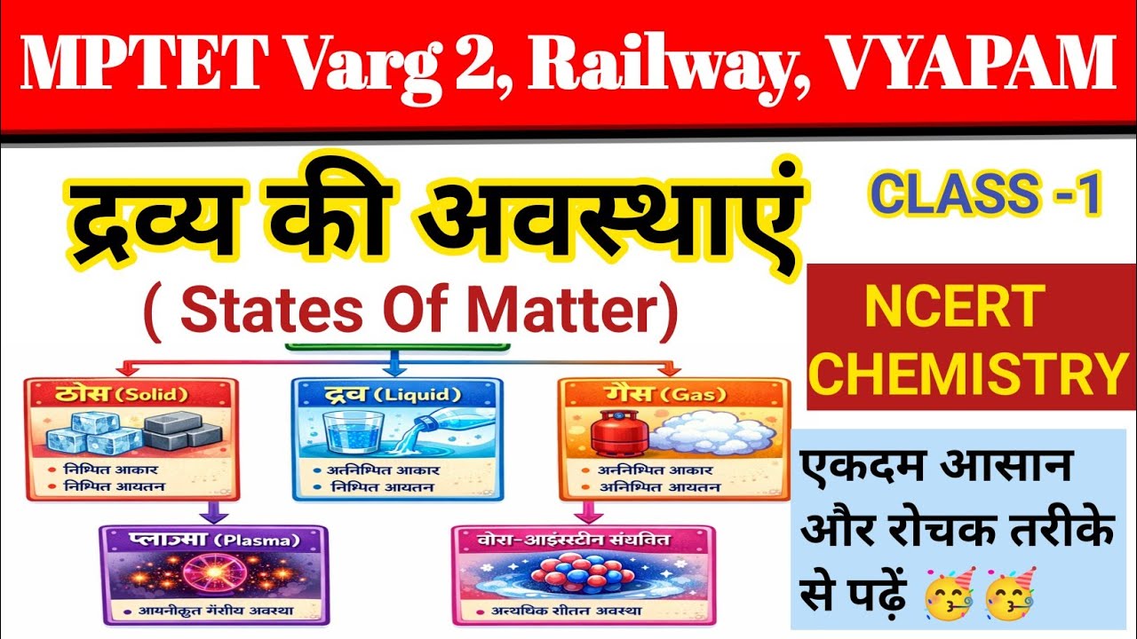 पदार्थ की अवस्थाएं। Matter And It's State। NCERT CHEMISTRY। For MPTET Varg 2, Railway, VYAPAM Exam।