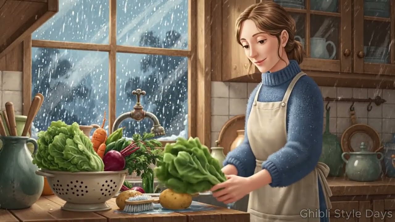 Peaceful Rainy Day in a Cozy House |  Ghibli Style