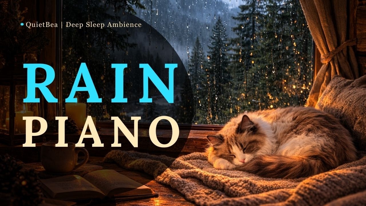 Rain Sounds with Soft Piano 8 Hours 🌧️🎹 | Relaxing Rainy Night for Sleep & Study | Bea 🐾🐾