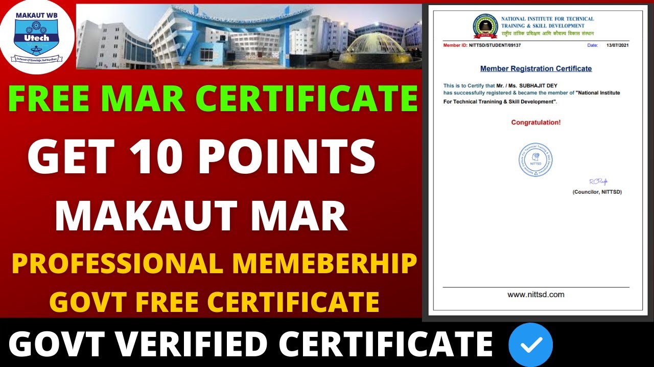 MAKAUT :  Get 10 MAR Points Free  |  Free MAR Certificate | Professional Membership Certificate Free