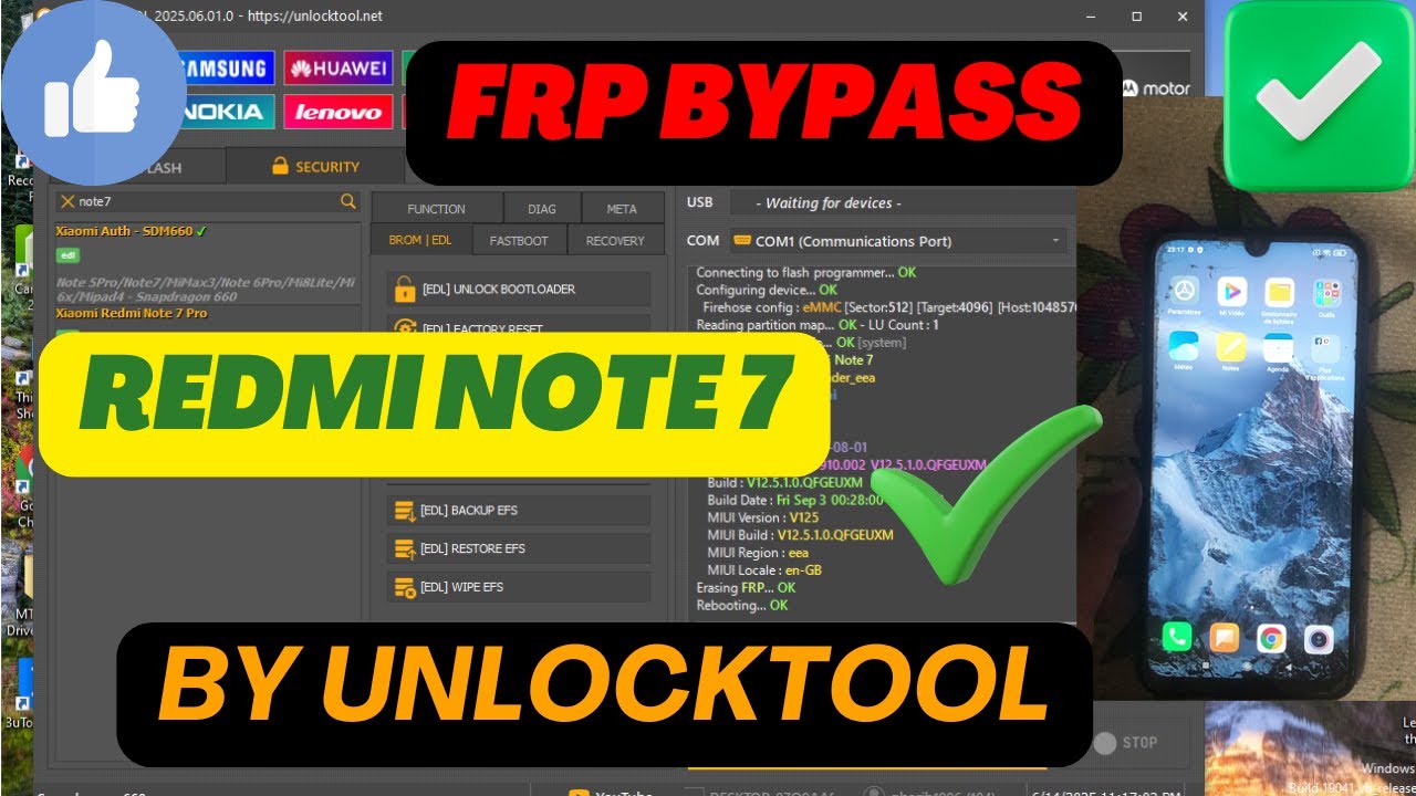 FRP BYPASS REDMI NOTE 7 BY UNLOCKTOOL DONE