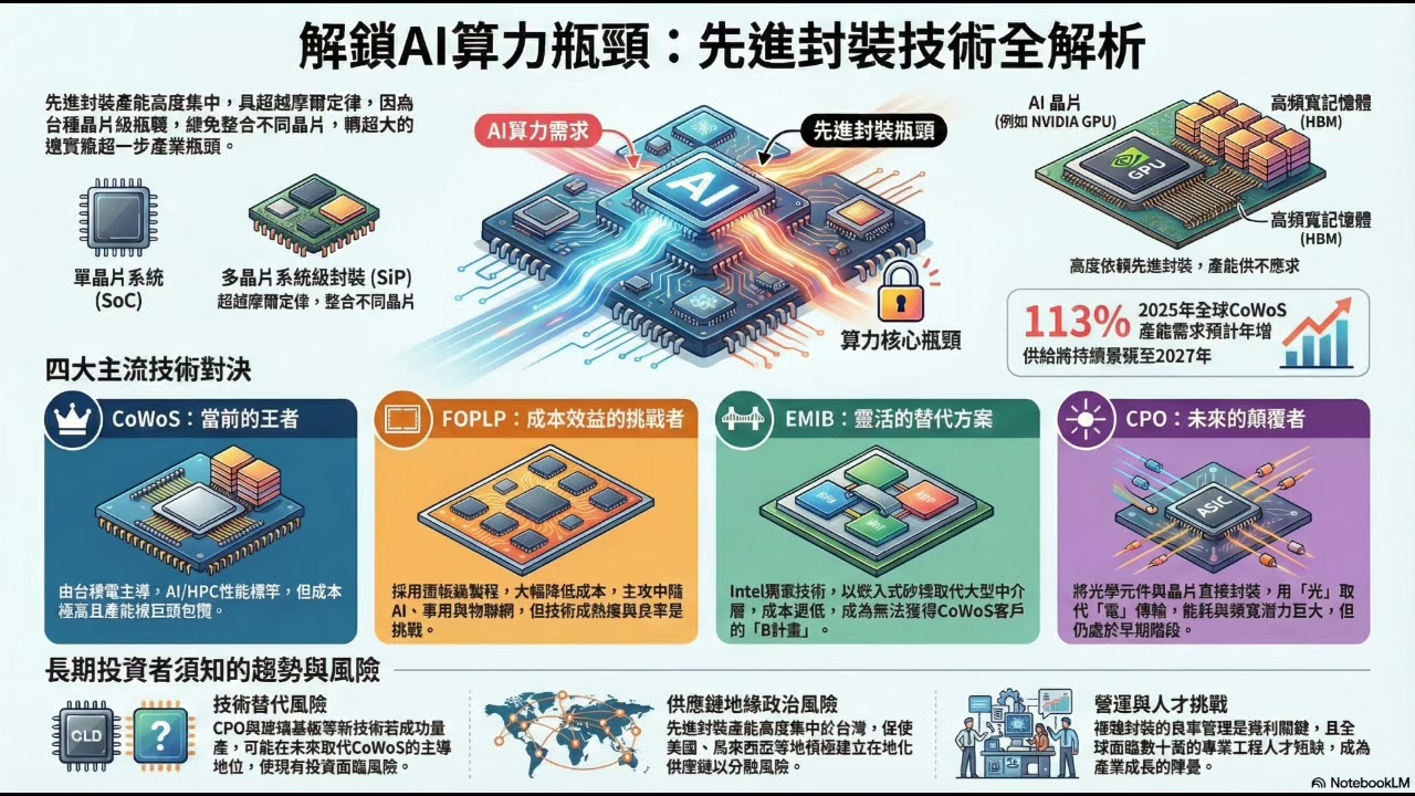 AI 先進封裝技術深入解析 2/2：算力瓶頸的關鍵戰場 | 4 大先進封裝技術 CoWoS, EMIB,  FOPLP,  CPO 簡介及 大比拼 | 台灣相關供應鏈 #ai