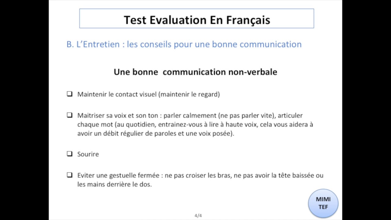 Tef / Tef Canada - Section A, Expression Orale : CONSEILS