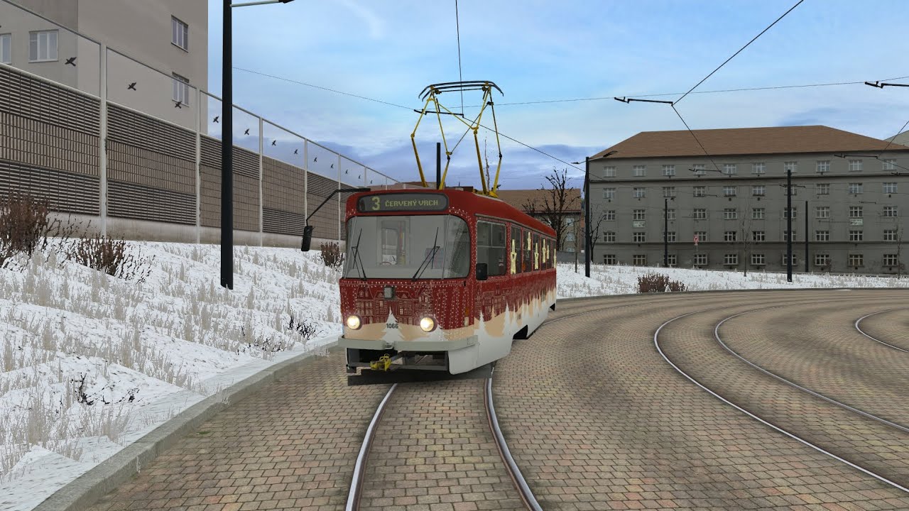SIMT Linka 3 hlavní nádraží - Červený Vrch s vánoční tramvají T3RP 