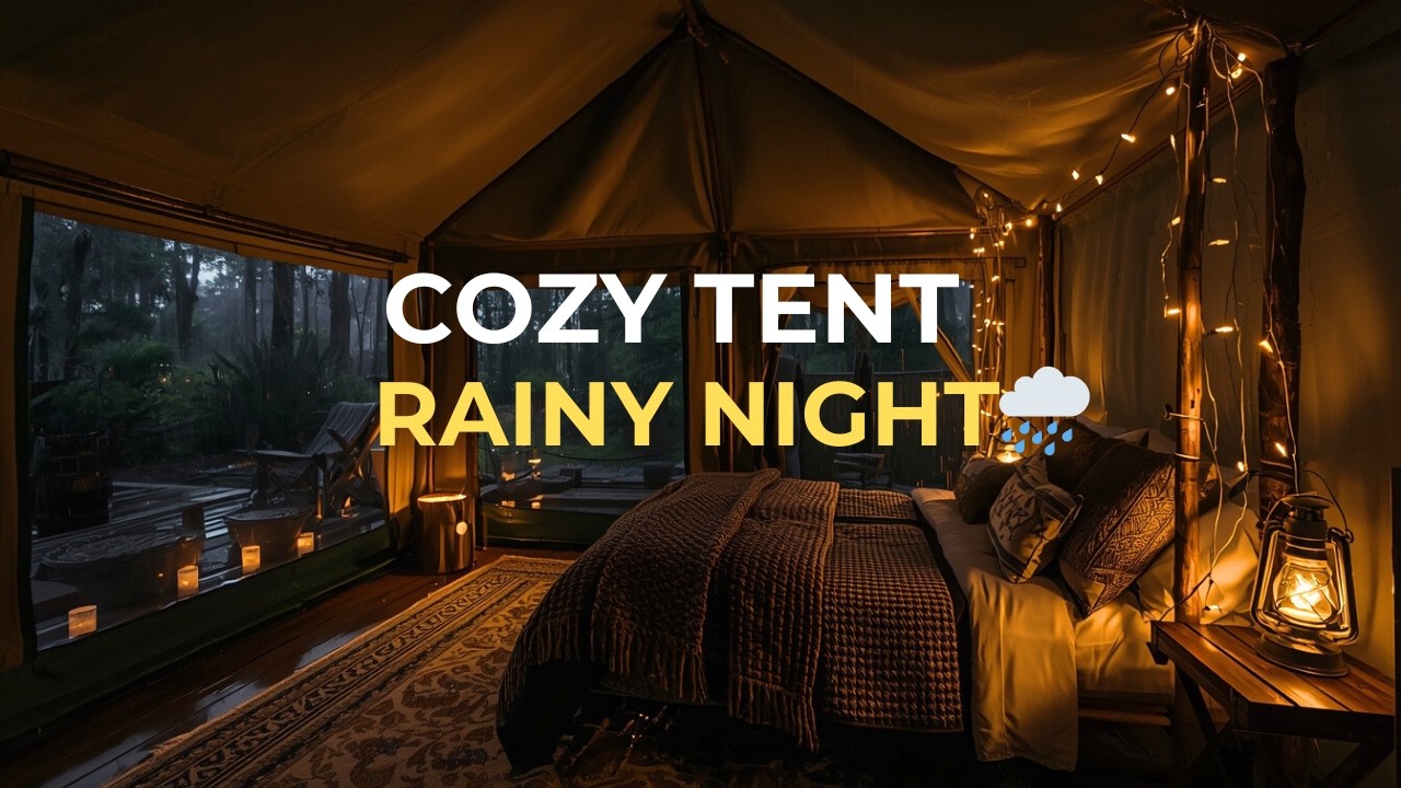 Heavy Rain on Tent Roof 🌧️⛺ Sleep Ambience | Cozy Glamping in a Thunderstorm for Deep Sleep