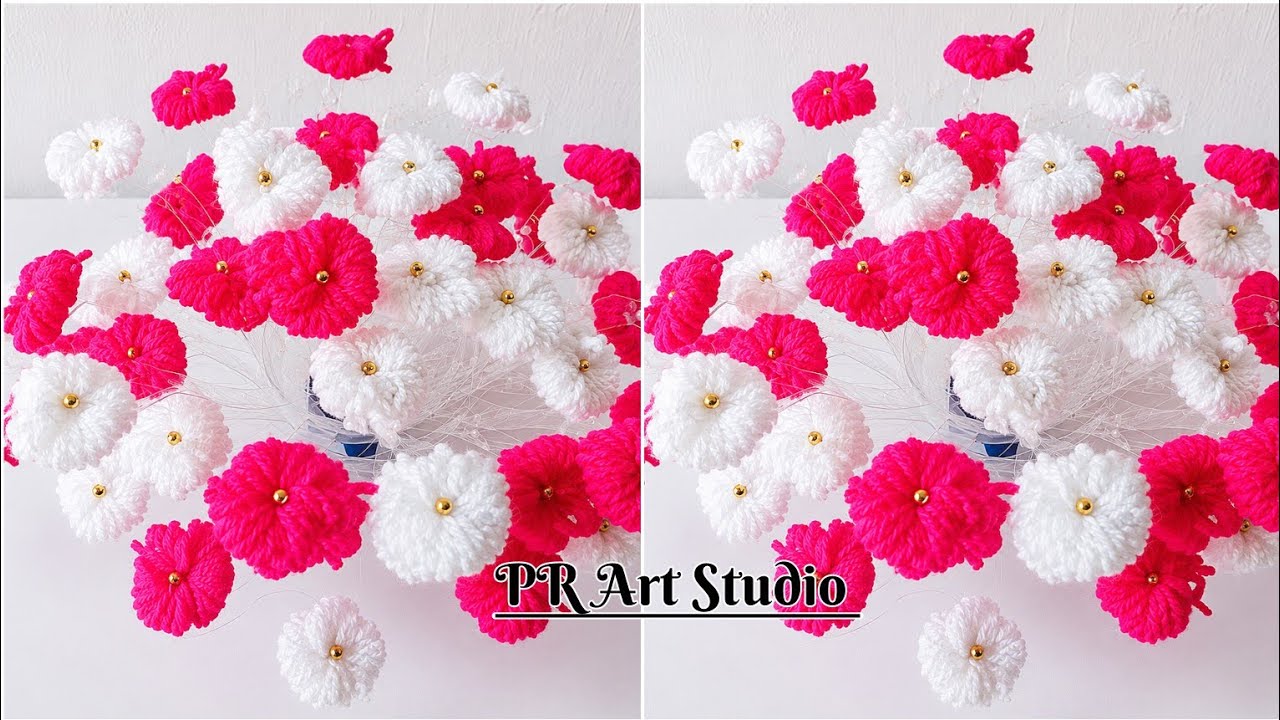 How to make woolen flower 🌺 pot with plastic bottle 🍼/woolen guldasta ❤️