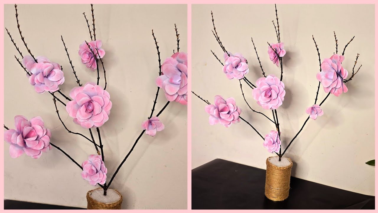 DIY PAPER FLOWER BRANCH DECOR | EASY CRAFT IDEA AT HOME | PAPER CRAFT IDEAS