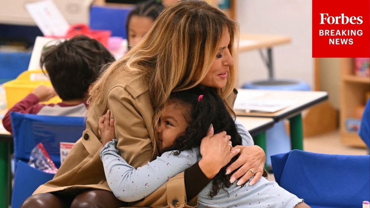 Melania Trump And Usha Vance Visit An Elementary School On Marine Corps Base Camp Lejeune