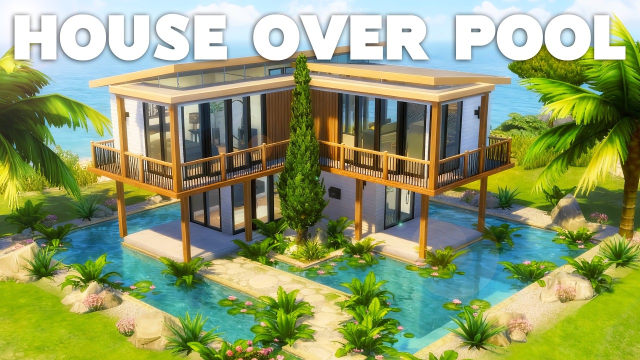 Modern House Over a Pool 🖤 | No CC | ASMR Speed Build | The Sims 4 Tartosa