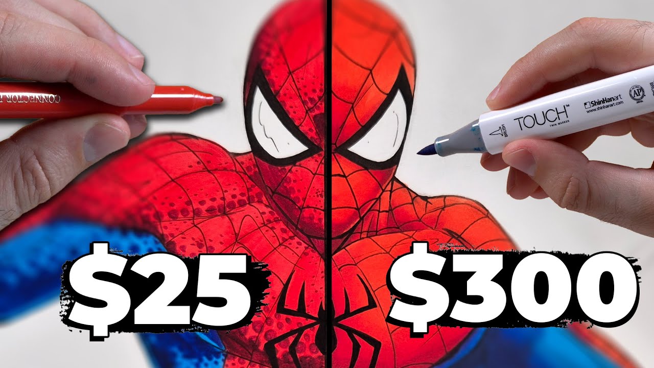$25 vs $300 MARKER ART | CHEAP vs EXPENSIVE - Spiderman