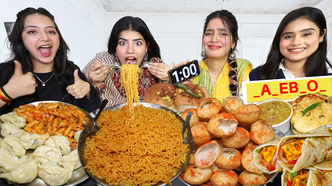 Guess the Words Food Eating Challenge/ Golgappa, Momos, Spicy Maggi🔥, Veg Seekh Kabab Roll, Sandwich