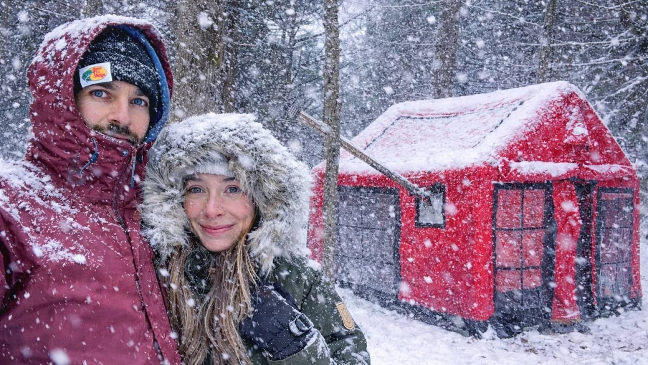 Winter Arrives at Our Inflatable Cabin in The Woods