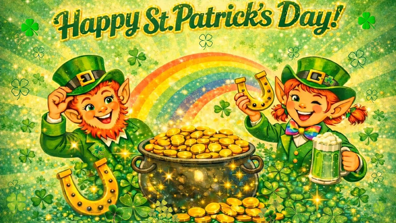 St Patrick’s Day Ambience Screensaver 🍀 Lucky Irish Background with Pot of Gold & Rainbow