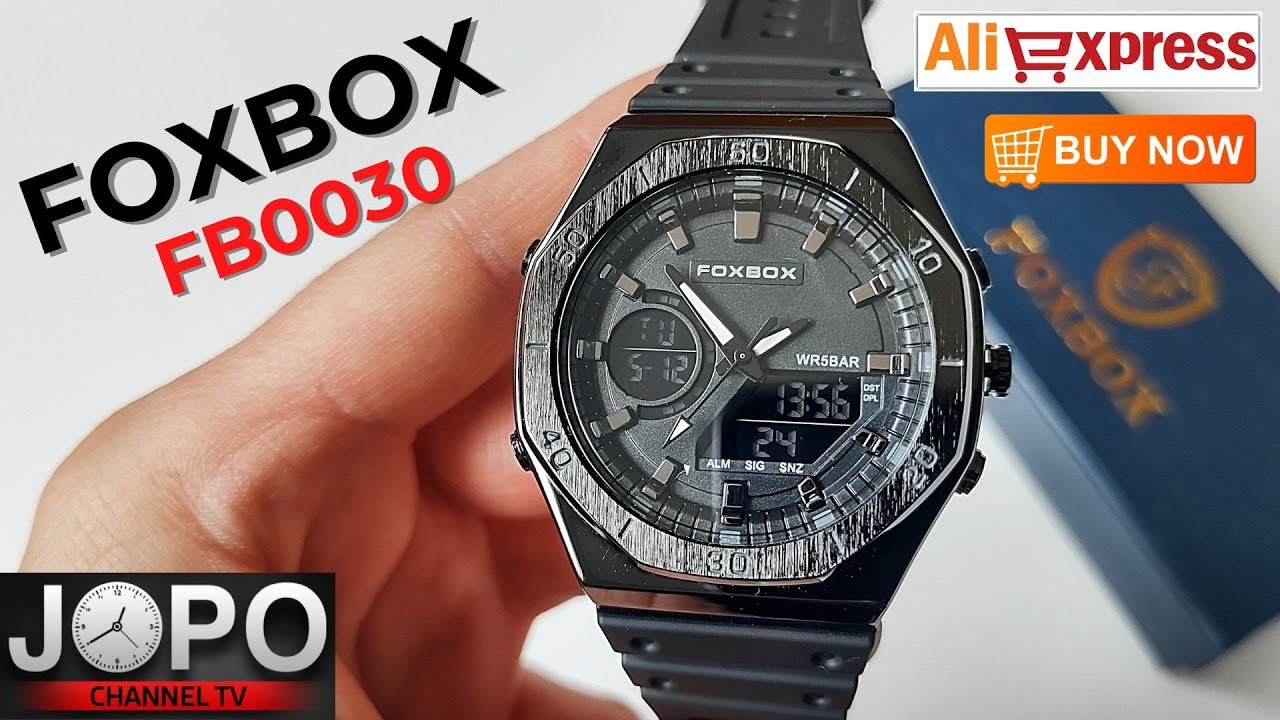 FOXBOX FB0030 Black Dual-Time Sport Watch Oak Design│FoxBox Watch Review│Subtitles