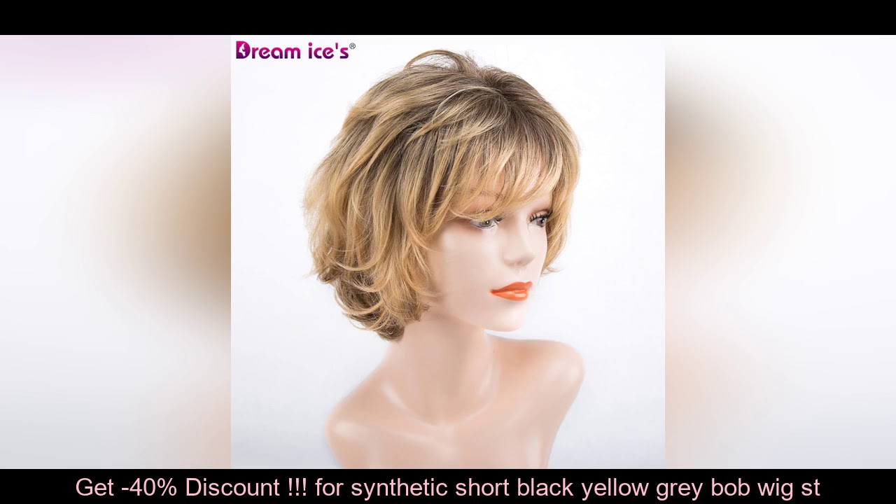 Promo -40% - synthetic short black yellow grey bob wig straight ombre cosplay wig Dream ice's