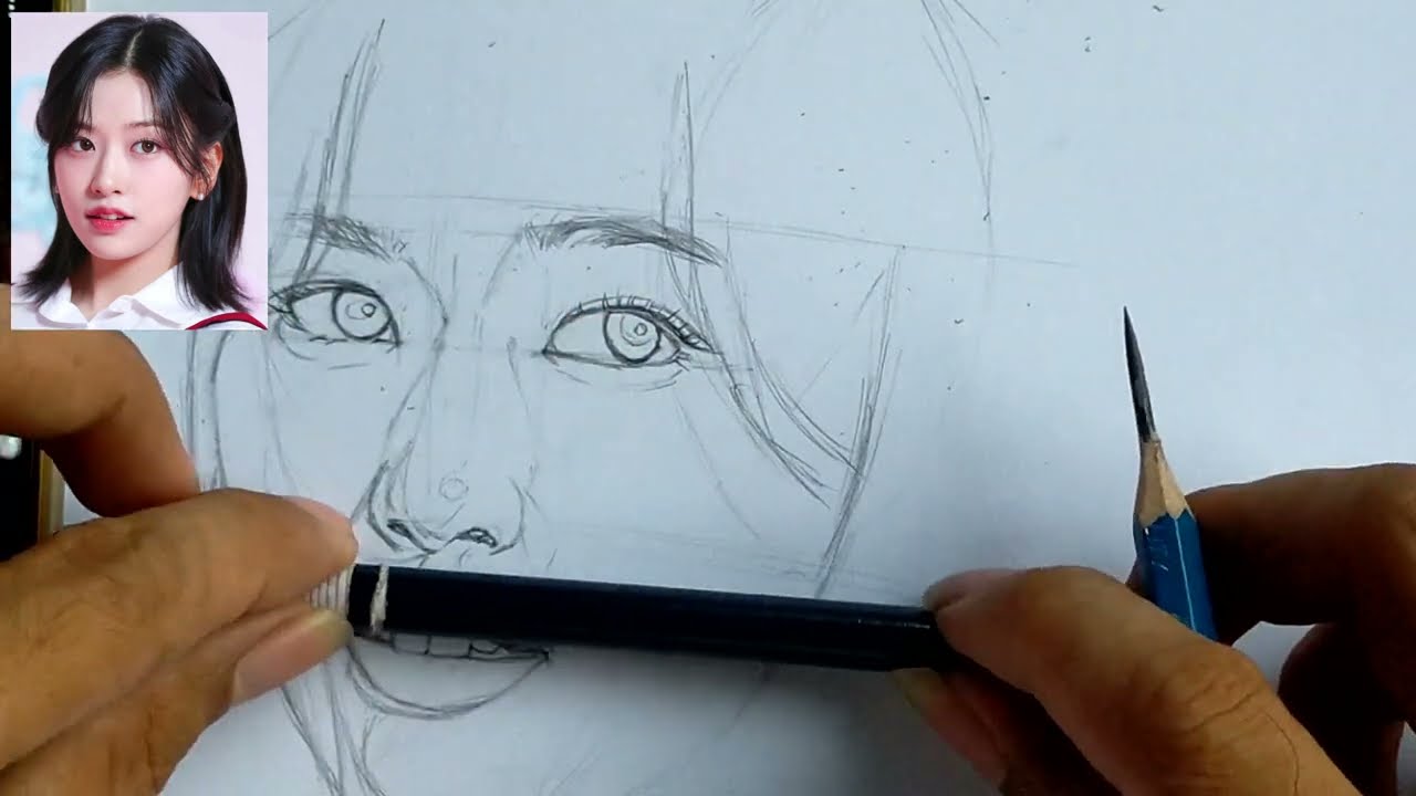 Sketching An Yujin (안유진) from the K-pop group IVE using the Loomis method