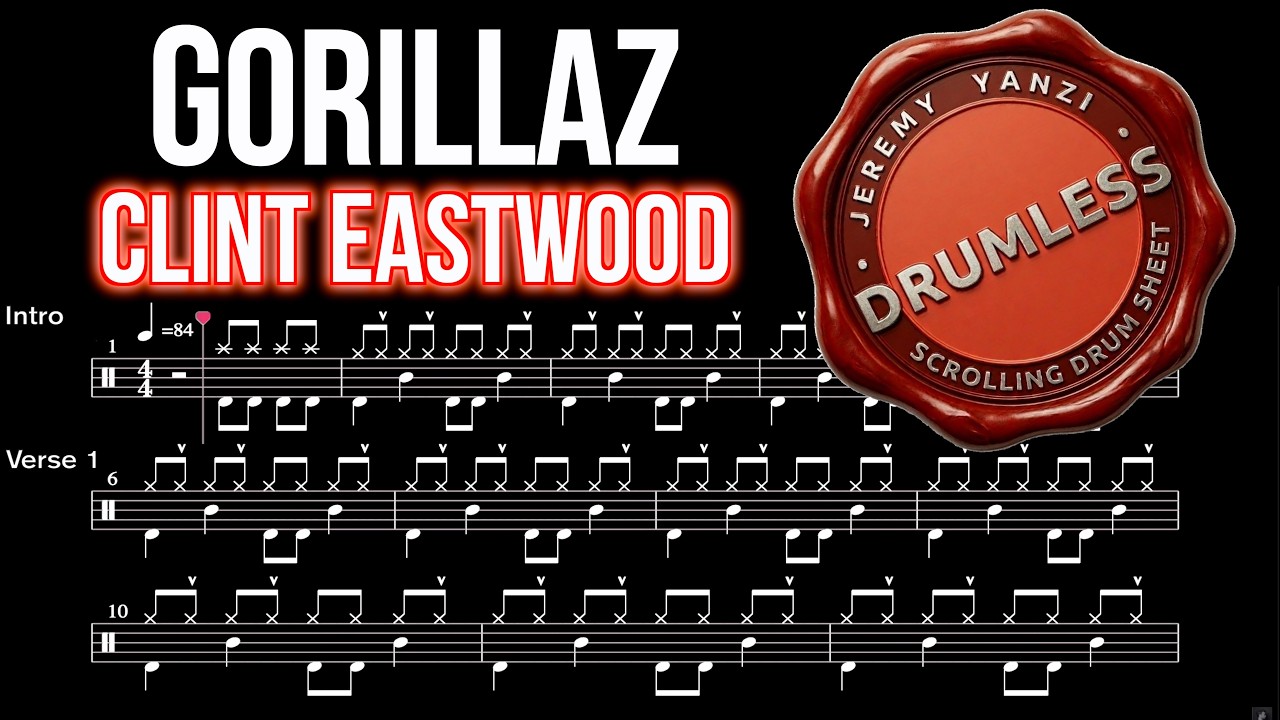 Gorillaz - Clint Eastwood - Drumless (with scrolling drum score)