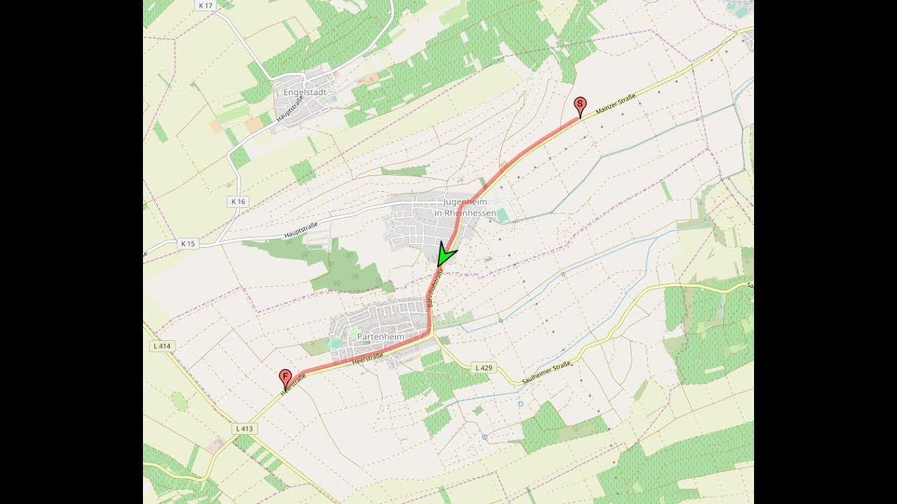 Ortsdurchfahrt in Rheinhessen (MZ/AZ): Jugenheim / Partenheim (NO rein, SW raus)