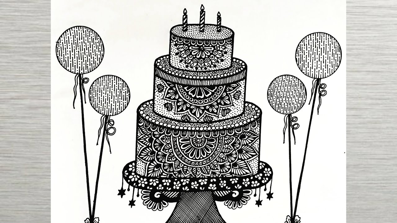 Mandala Art | Mandala cake | how to draw mandala for beginners |Doodle #mandala #happybirthdaycake
