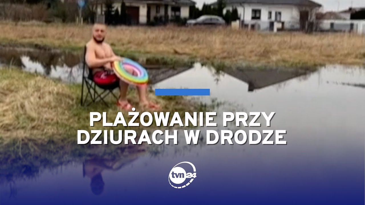 MIESZKANIEC LESZNA PLAŻOWAŁ PRZY DZIURACH W ULICY, ŻEBY ZWRÓCIĆ UWAGĘ NA JEJ STAN [FAKTY TVN]