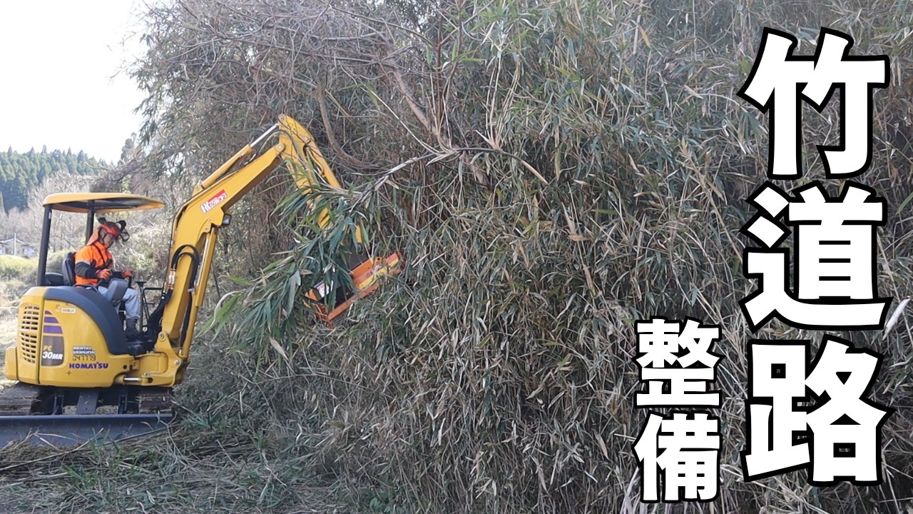 耕作放棄地の道路開拓！雑木や竹と￥、ススキを粉砕しながらガリガリ進む