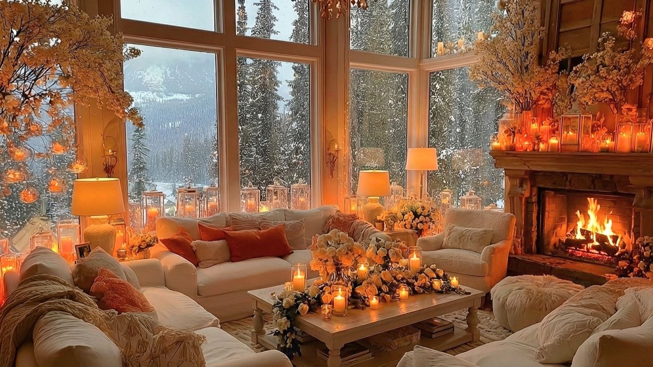 Peaceful Piano in a Snowy Cabin ❄️ Cozy Fireplace Ambience for Deep Rest